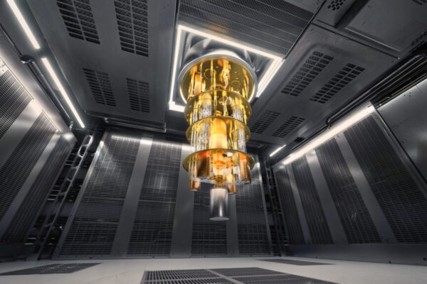 Quantum computing machine in a high-tech lab environment.